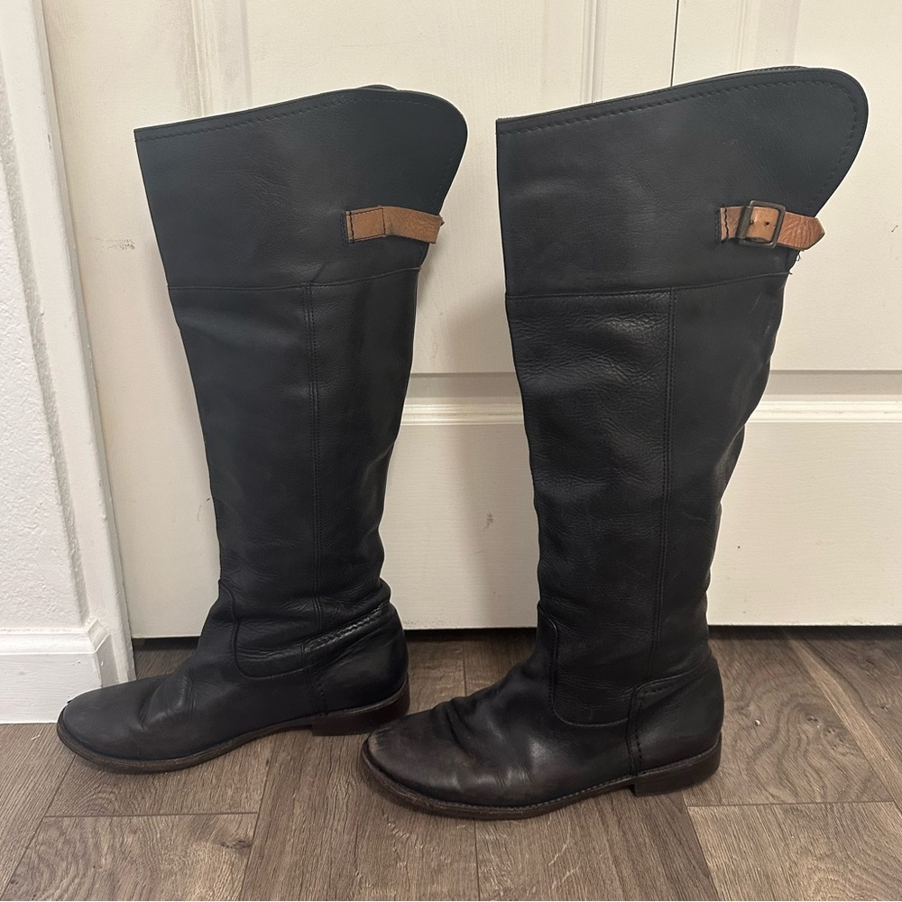 Frye knee high black leather boots